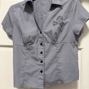 Black and White Checkered Shirt with Rhinestone Skull